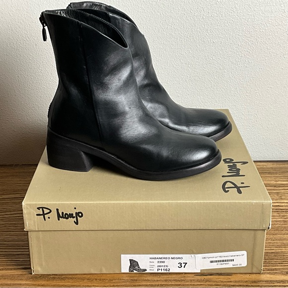 P. Monjo Habanero Black Leather Ankle Boots, New in Box, EU size 37 - Picture 8 of 8